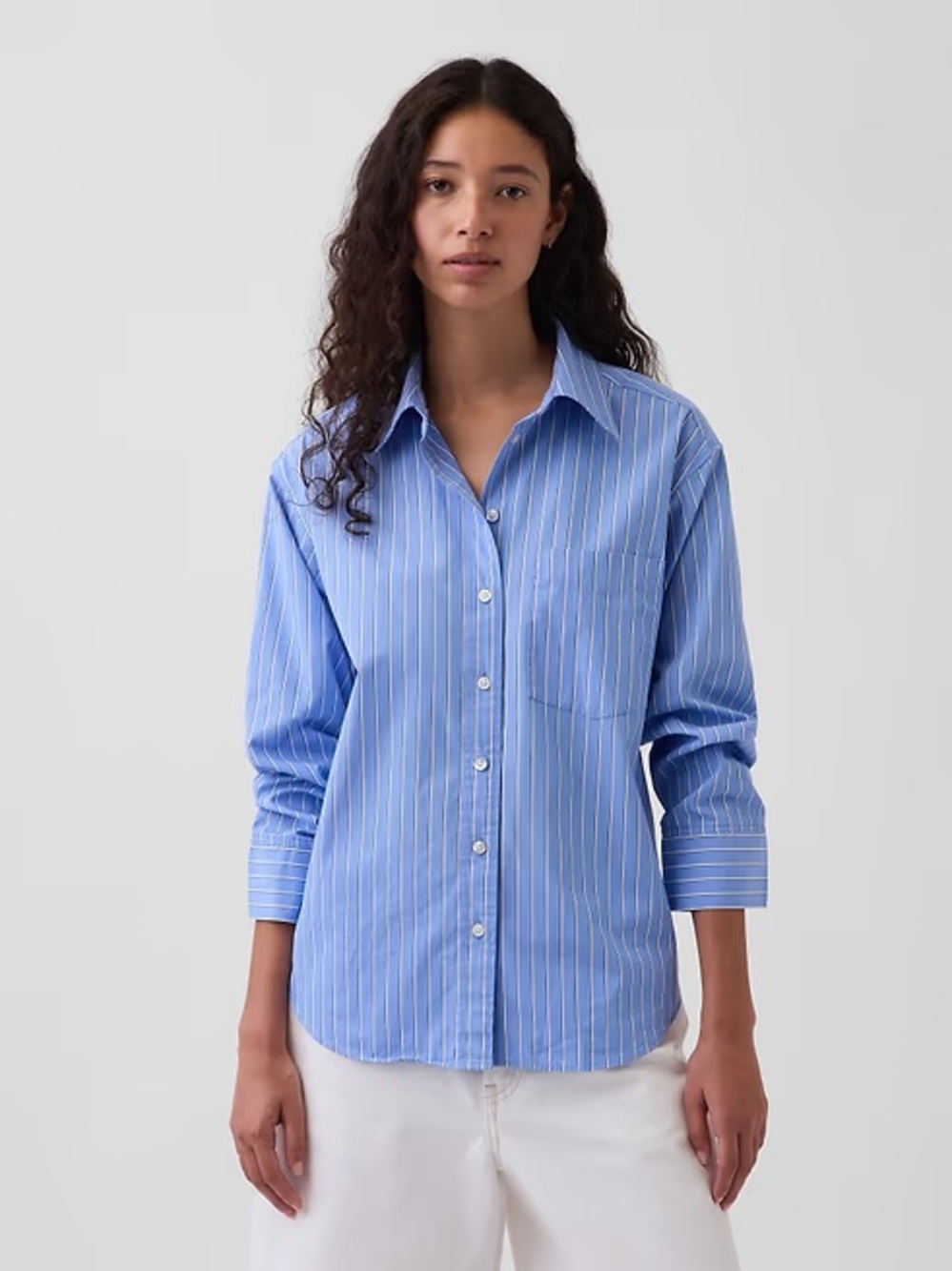 Women's Blue Pinstripe Button-Down Shirt
